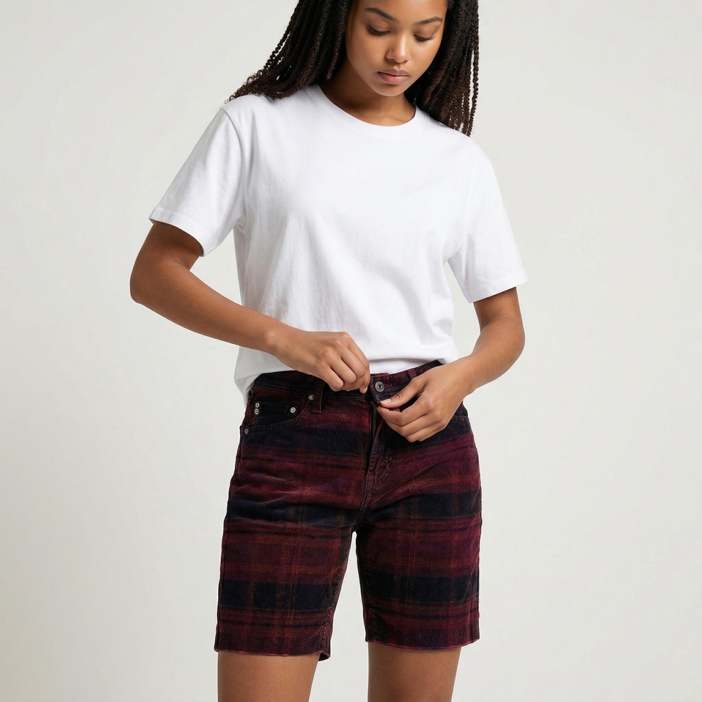 AG Adriano Goldschmied Shorts The‎ Tellis Slim Corduroy Plaid Cutoffs Size 31